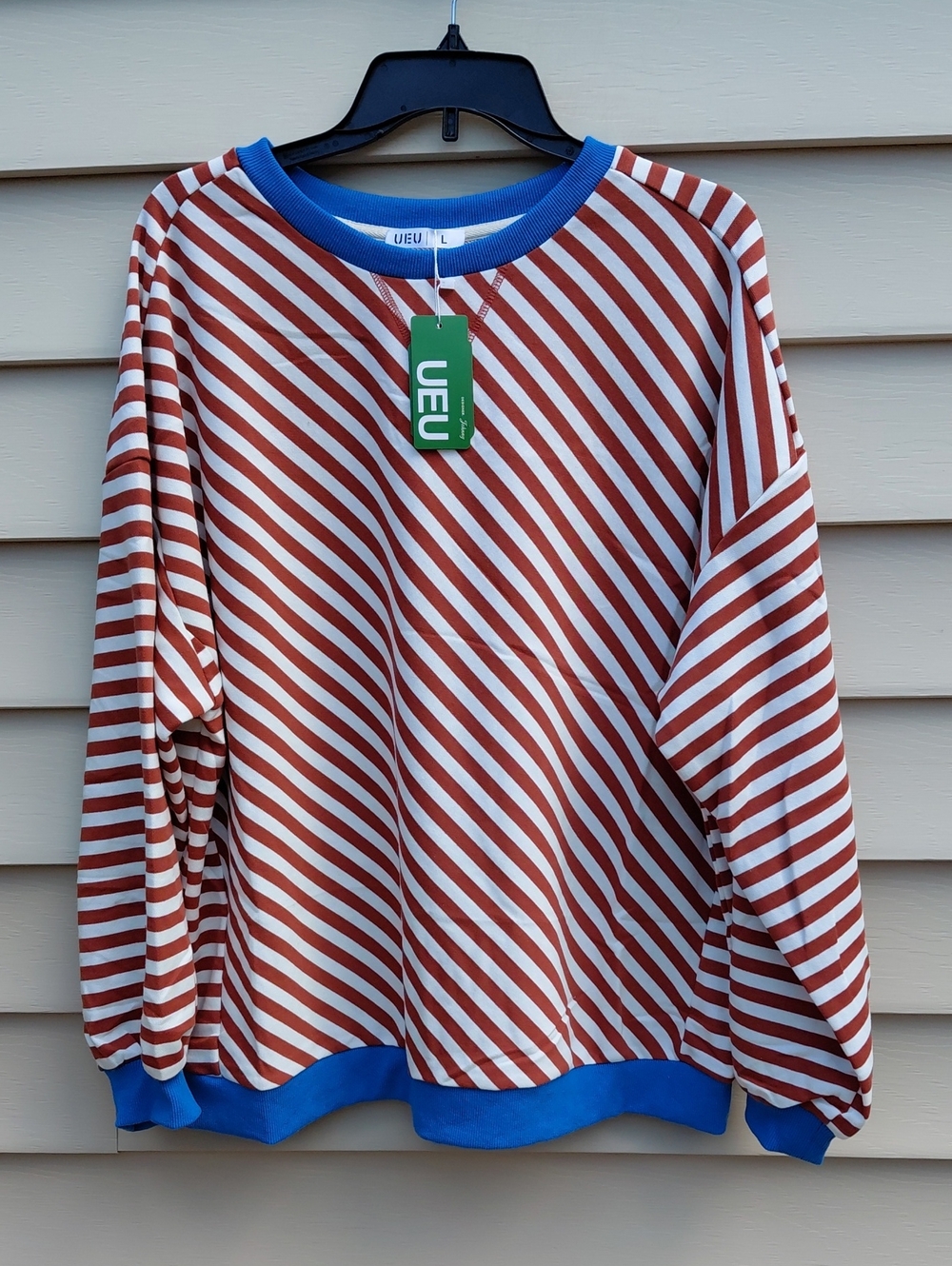 UEU Women's Coffee Striped Oversized Long Sleeve Pullover Size Large
